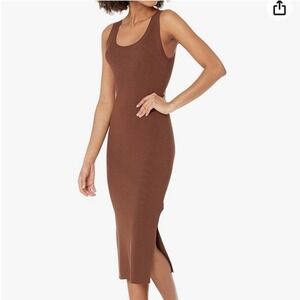 The Drop Women's XL Ribbed Knit Midi Tank Dress Bodycon Sleeveless Caramel Brown